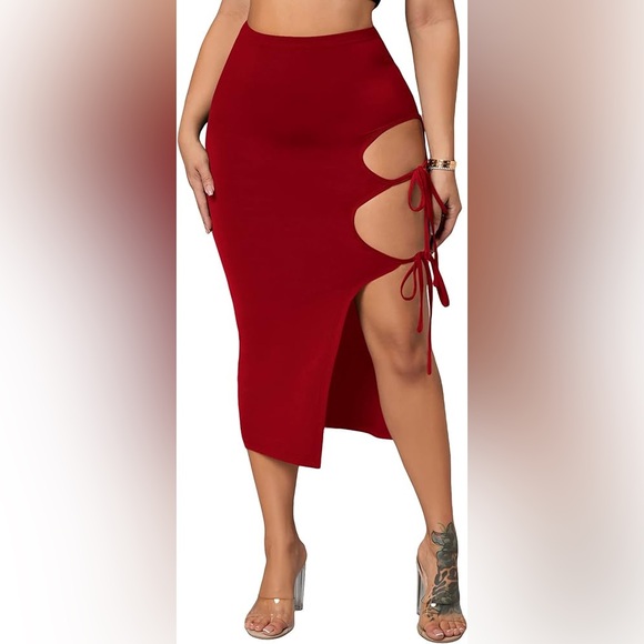 NEW SHEIN SXY Solid Tie Side Pencil Skirt, Red  - Size M - Picture 10 of 10